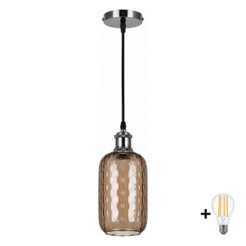 BRILAGI - LED luster na lankách RETRO GLASS 1xE27/60W/230V pr. 14 cm čierna/dymová hnedá