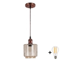 BRILAGI - LED luster na lankách RETRO GLASS 1xE27/60W/230V pr. 14 cm medená/dymovo-béžová