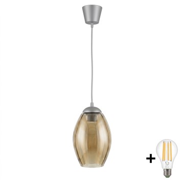 BRILAGI - LED luster na lankách RETRO GLASS 1xE27/60W/230V pr. 17 cm strieborná/dymová béžová