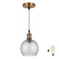 BRILAGI - LED luster na lankách RETRO GLASS 1xE27/60W/230V priemer 25 cm zlatá/dymová sivá