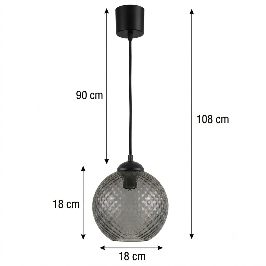 BRILAGI - LED luster na lanku RETRO GLASS 1xE27/60W/230V pr. 18 cm čierna/dymová sivá