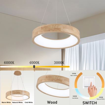 Brilagi - LED luster na lane FALCON WOOD LED/30W/230V 3000/4000/6000K priemer 45 cm, drevený
