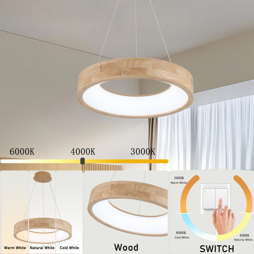 Brilagi - LED luster na lane FALCON WOOD LED/30W/230V 3000/4000/6000K priemer 45 cm, drevený
