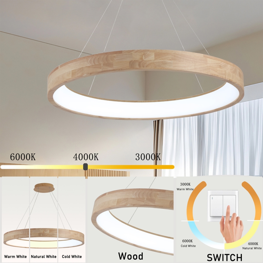 Brilagi - LED luster na lanku FALCON WOOD LED/60W/230V 3000/4000/6000K pr. 80 cm drevo
