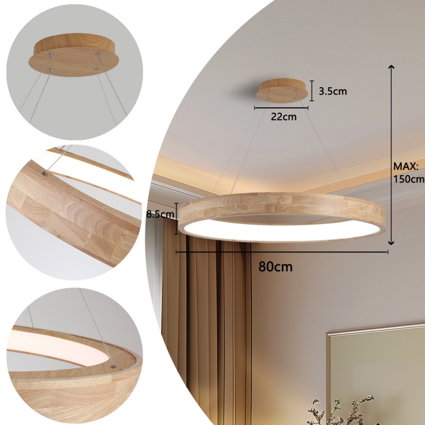 Brilagi - LED luster na lanku FALCON WOOD LED/60W/230V 3000/4000/6000K pr. 80 cm drevo
