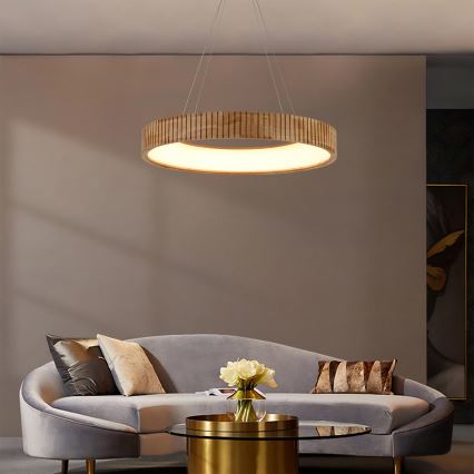 Brilagi - závesný LED luster na lanku FALCON WOOD MODERN, LED/40W/230V, 3000/4000/6000K (nastaviteľná teplota), priemer 60 cm, drevo