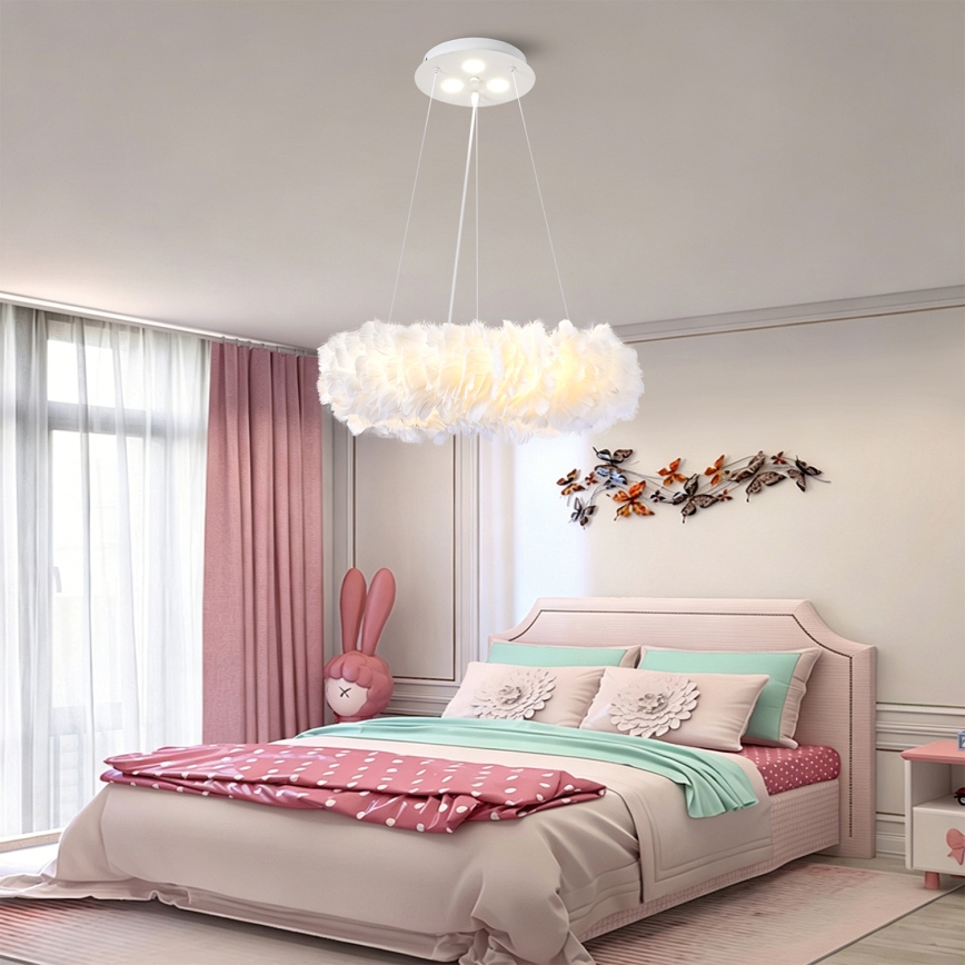 BRILAGI - LED luster na lanku FEATHER 3xE27/40W/230V + 3xLED/3W pr. 40 cm biela