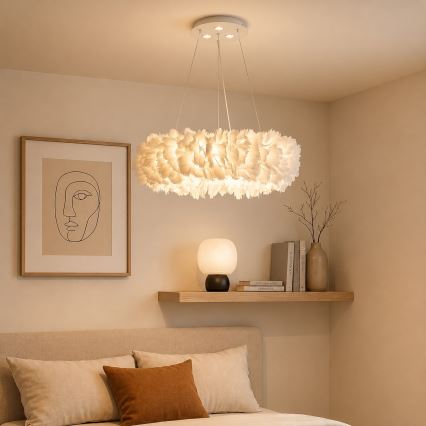 BRILAGI - LED luster na lanku FEATHER 3xE27/40W/230V + 3xLED/3W pr. 40 cm biela