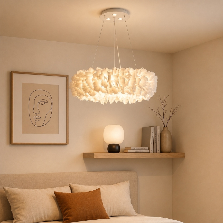 BRILAGI - LED luster na lanku FEATHER 3xE27/40W/230V + 3xLED/3W pr. 40 cm biela