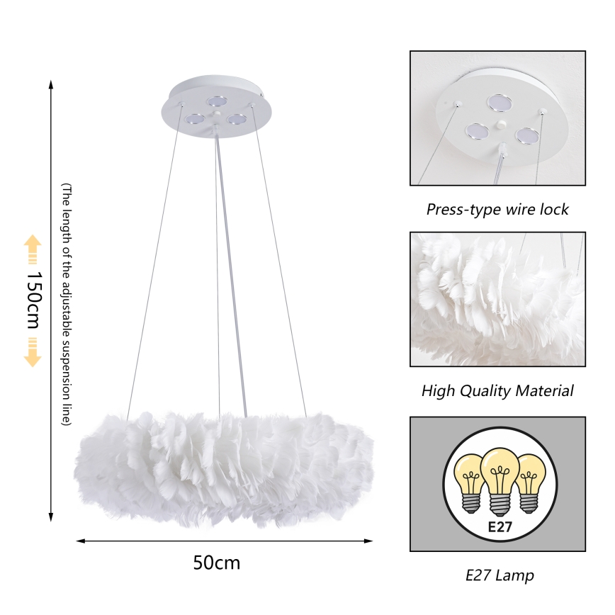 BRILAGI - LED luster na lanku FEATHER 3xE27/40W/230V + 3xLED/3W pr. 50 cm biela