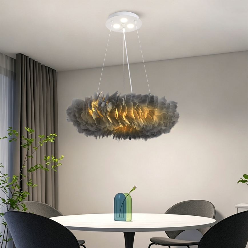 BRILAGI - LED luster na lanku FEATHER 3xE27/40W/230V + 3xLED/3W pr. 50 cm šedý