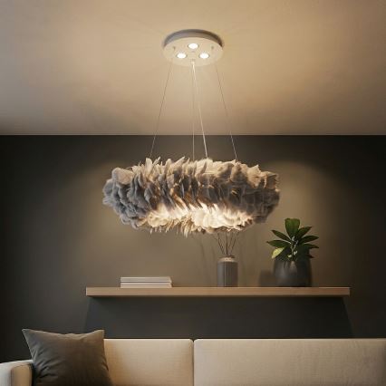 BRILAGI - LED luster na lanku FEATHER 3xE27/40W/230V + 3xLED/3W pr. 50 cm šedý