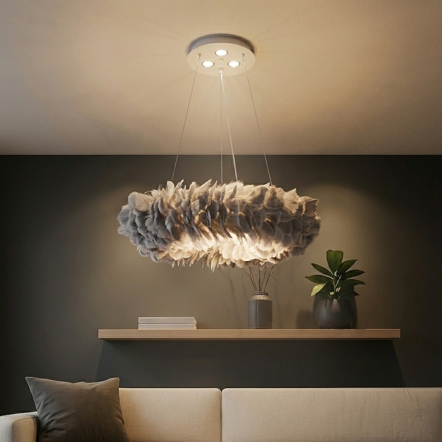 BRILAGI - LED luster na lanku FEATHER 3xE27/40W/230V + 3xLED/3W pr. 50 cm šedý