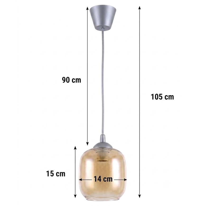 BRILAGI - LED luster na lanku RETRO GLASS 1xE27/60W/230V priemer 14 cm strieborná/dymovo-hnedá