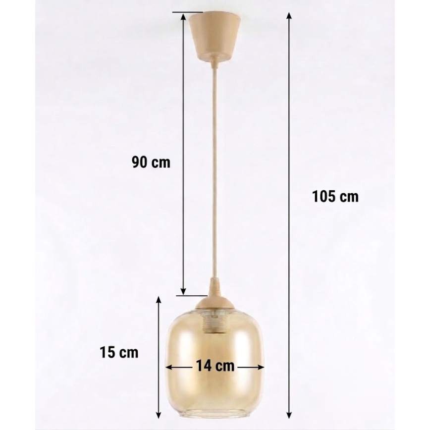 BRILAGI - LED luster na lanku RETRO GLASS 1xE27/60W/230V priemer 14 cm béžová/dymovo-hnedá