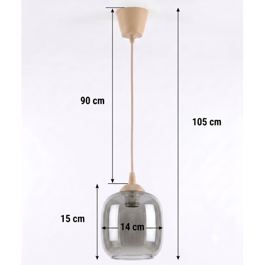 BRILAGI - LED luster na lanku RETRO GLASS 1xE27/60W/230V, priemer 14 cm, béžová/dymová sivá
