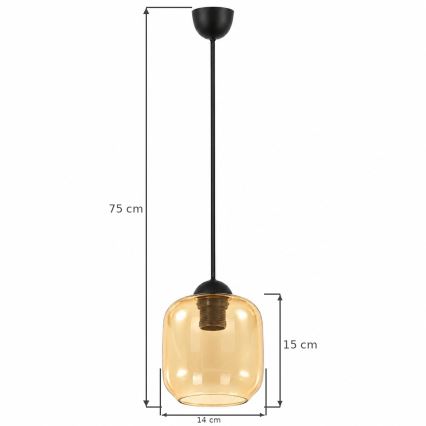 BRILAGI - LED luster na lanku RETRO GLASS 1xE27/60W/230V pr. 14 cm čierna/dymovo-hnedá