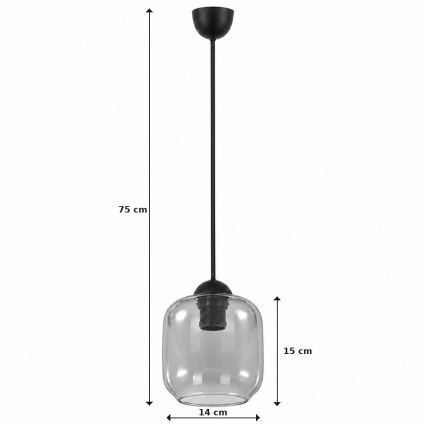 BRILAGI - LED luster na lanku RETRO GLASS 1xE27/60W/230V priemer 14 cm čierna/dymovo-šedá