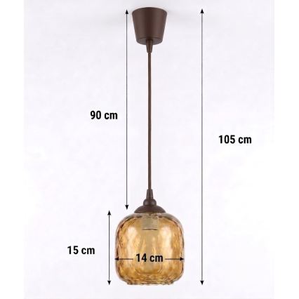 BRILAGI - LED luster na lanku RETRO GLASS 1xE27/60W/230V pr. 14 cm hnedá/dymová hnedá