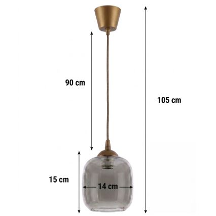 BRILAGI - LED luster na lanku RETRO GLASS 1xE27/60W/230V pr. 14 cm hnedá/zadymená sivá