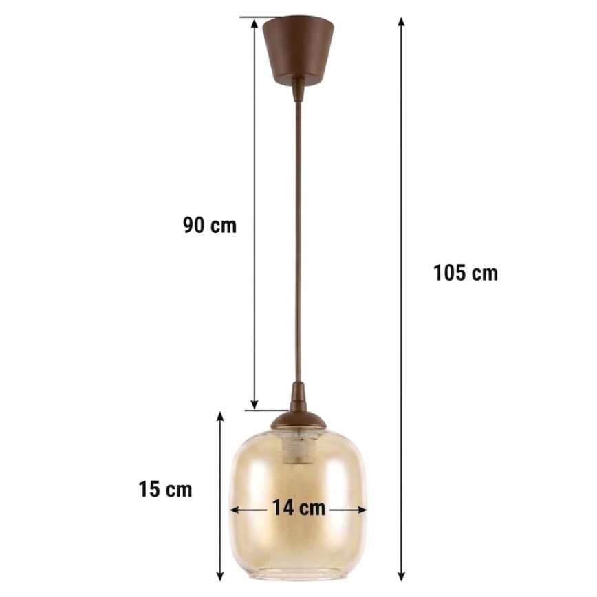 BRILAGI - LED luster na lanku RETRO GLASS 1xE27/60W/230V pr. 14 cm hnedá/dymovo-hnedá