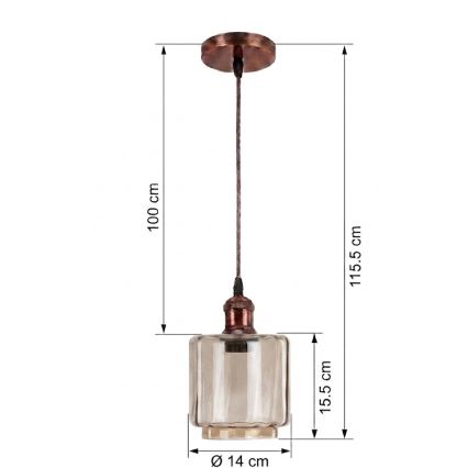 BRILAGI - LED luster na lankách RETRO GLASS 1xE27/60W/230V pr. 14 cm medená/dymovo-béžová