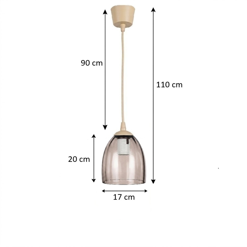 BRILAGI - LED luster na lanku RETRO GLASS 1xE27/60W/230V pr. 17 cm béžová/dymová béžová