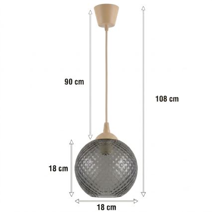 BRILAGI - LED luster na lanku RETRO GLASS 1xE27/60W/230V pr. 18 cm béžová/dymovošedá
