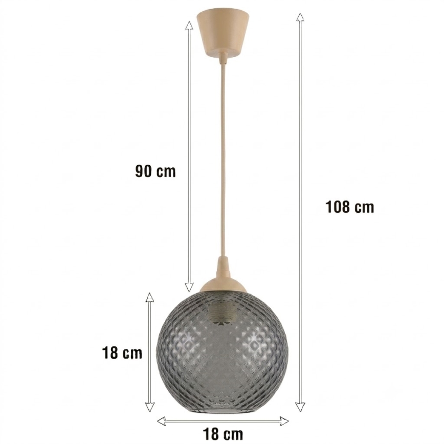 BRILAGI - LED luster na lanku RETRO GLASS 1xE27/60W/230V pr. 18 cm béžová/dymovošedá