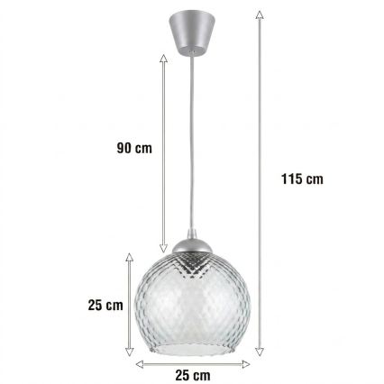 BRILAGI - LED luster na lane RETRO GLASS 1xE27/60W/230V pr. 25 cm strieborná/dymová sivá