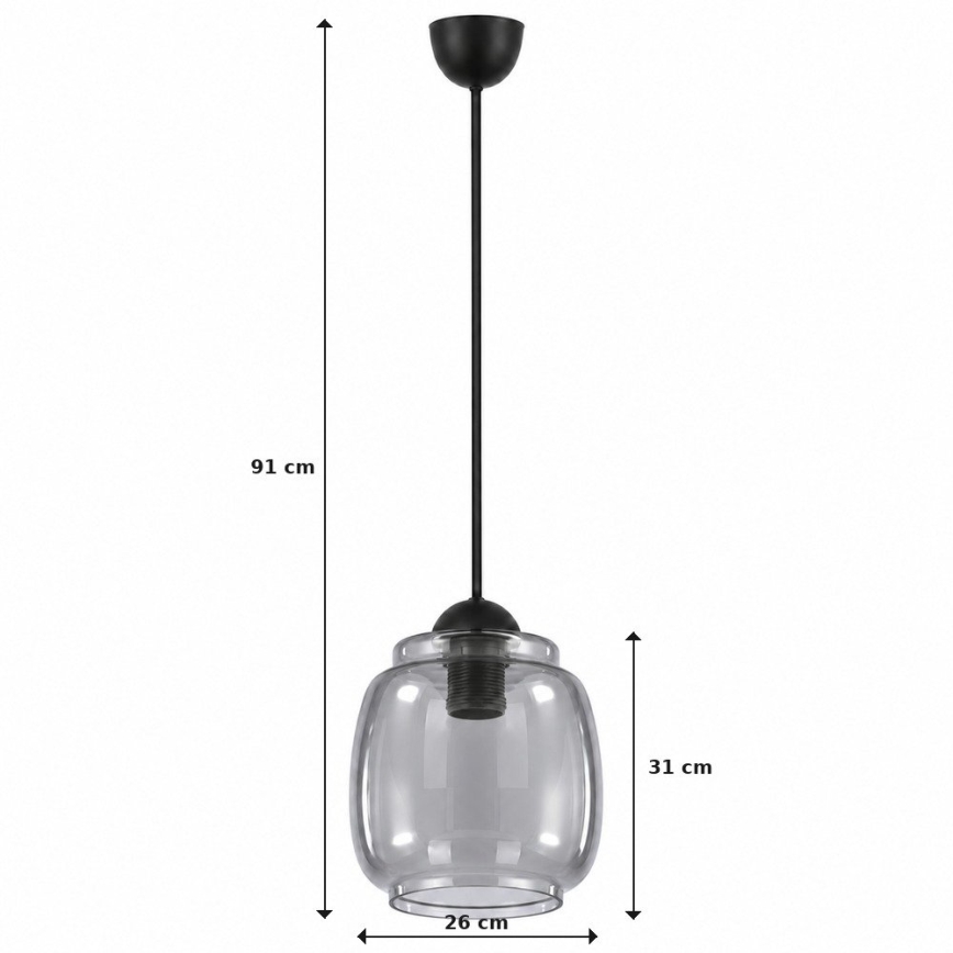 BRILAGI - LED luster na lanku RETRO GLASS 1xE27/60W/230V pr. 26 cm čierna/dymovo sivá