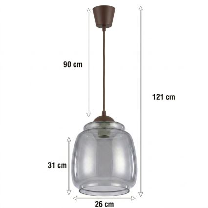 BRILAGI - LED luster na lanku RETRO GLASS 1xE27/60W/230V pr. 26 cm hnedá/dymovo-sivá