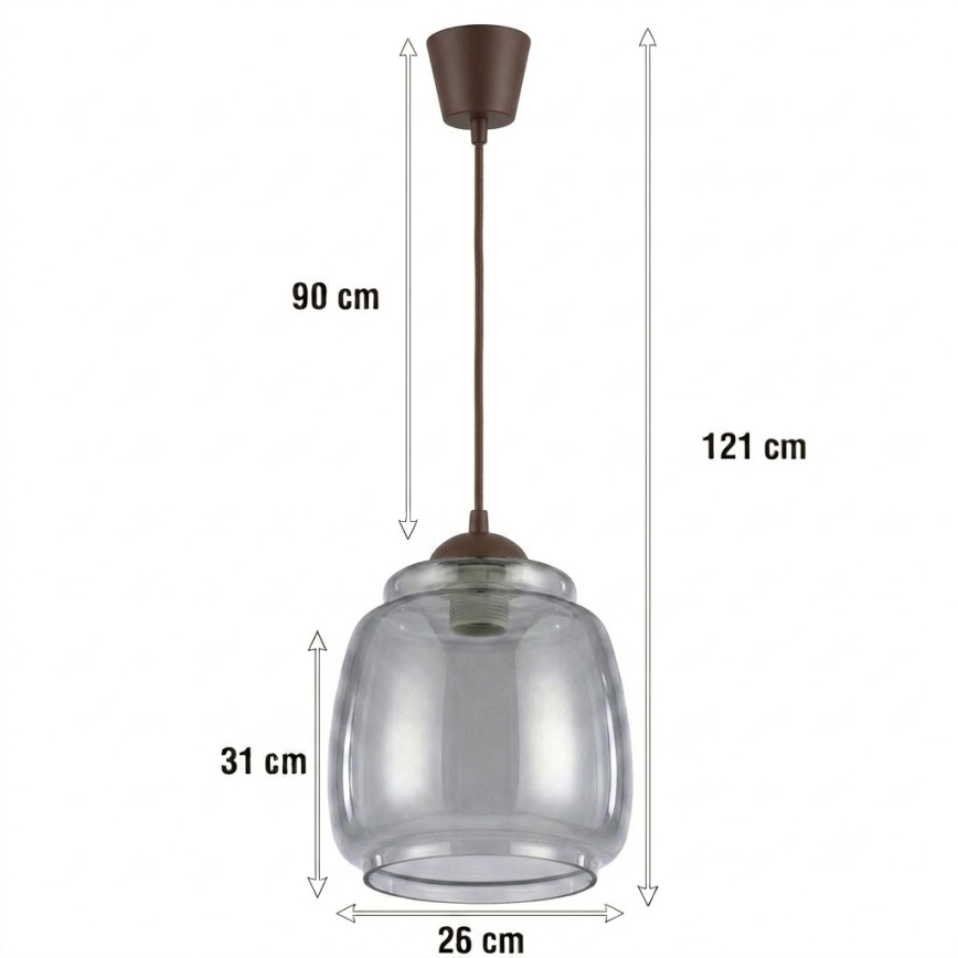 BRILAGI - LED luster na lanku RETRO GLASS 1xE27/60W/230V pr. 26 cm hnedá/dymovo-sivá