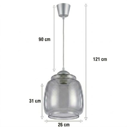 BRILAGI - LED luster na lane RETRO GLASS 1xE27/60W/230V pr. 26 cm strieborná/dymová sivá