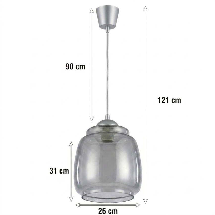 BRILAGI - LED luster na lane RETRO GLASS 1xE27/60W/230V pr. 26 cm strieborná/dymová sivá