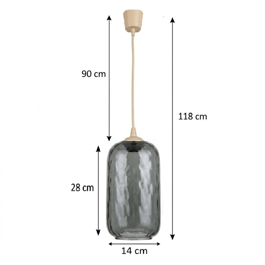 BRILAGI - LED luster na lanku RETRO SKLO 1xE27/60W/230V priemer 14 cm béžová/dymová sivá