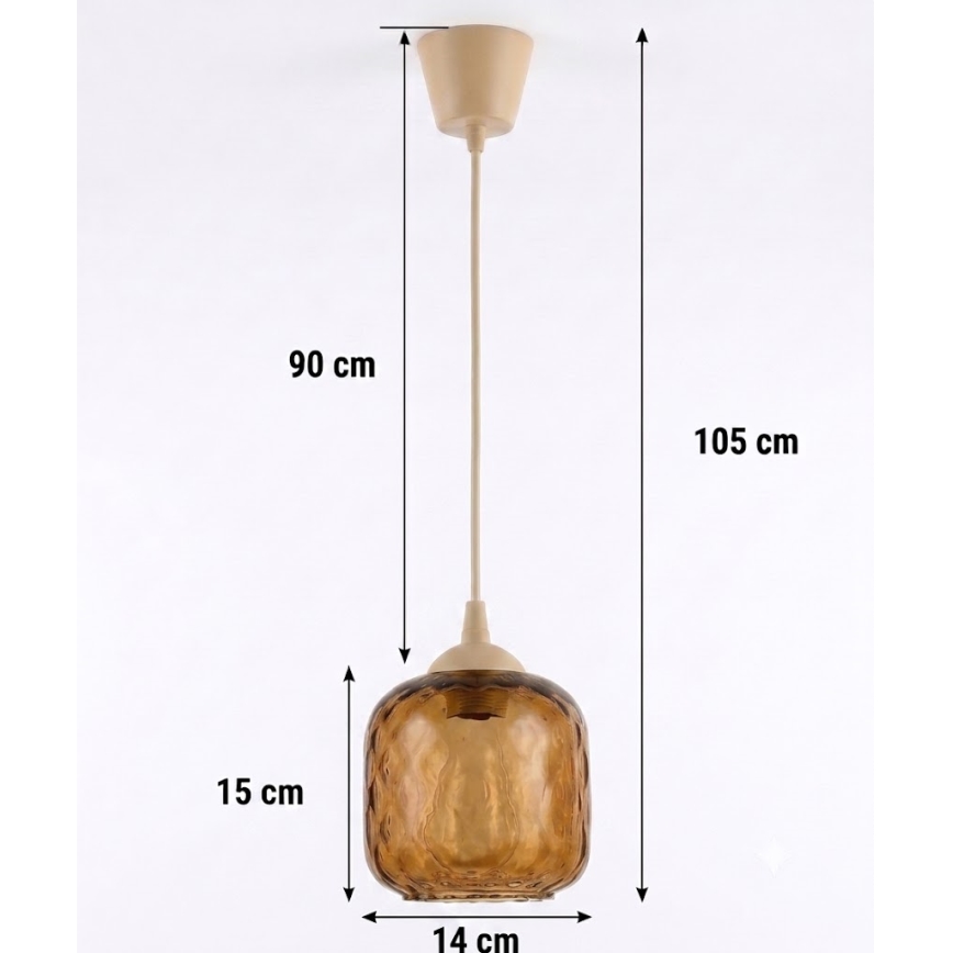 BRILAGI - LED luster na lanku RETRO GLASS 1xE27/60W/230V priemer 14 cm béžová/dymovo-hnedá
