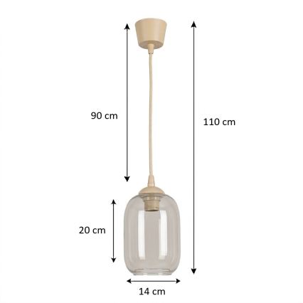 BRILAGI - LED luster na lane RETRO GLASS 1xE27/60W/230V priemer 14 cm béžová/dymová sivá