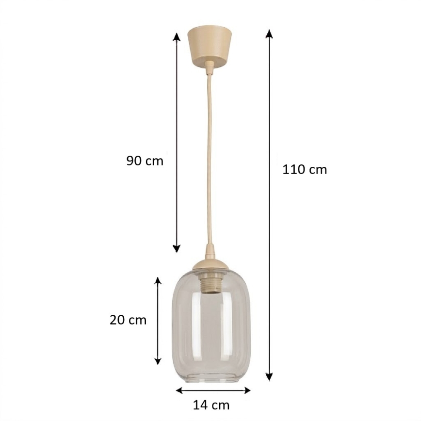 BRILAGI - LED luster na lane RETRO GLASS 1xE27/60W/230V priemer 14 cm béžová/dymová sivá