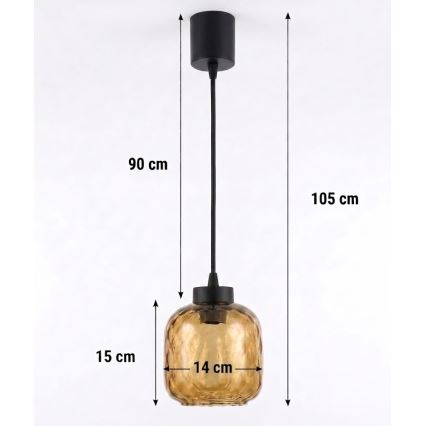 BRILAGI - LED luster na lanku RETRO GLASS 1xE27/60W/230V pr. 14 cm čierna/dymová hnedá