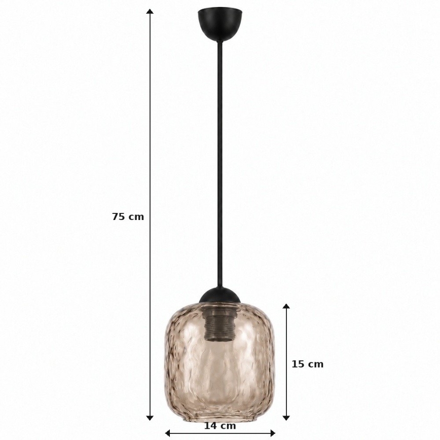 BRILAGI - LED luster na lanku RETRO GLASS 1xE27/60W/230V pr. 14 cm čierna/dymová hnedá