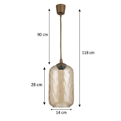 BRILAGI - LED luster na lanku RETRO GLASS 1xE27/60W/230V priemer 14 cm hnedá/dymová hnedá