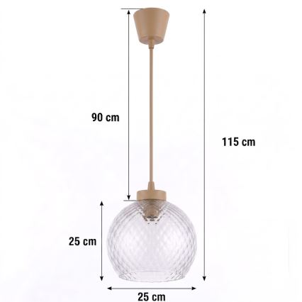 BRILAGI - LED závesný luster na lanku RETRO GLASS 1xE27/60W/230V pr. 25 cm béžová/dymová sivá