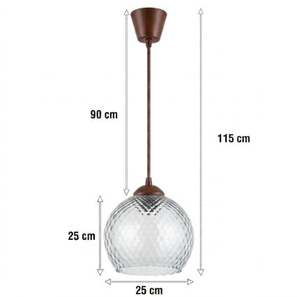 BRILAGI - LED luster na lankách RETRO GLASS 1xE27/60W/230V priemer 25 cm hnedá/dymovo sivá