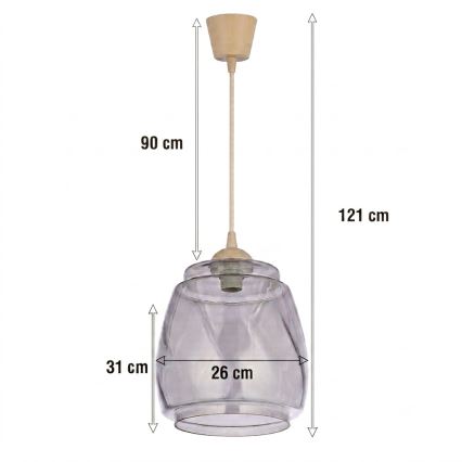 BRILAGI - LED luster na lanku RETRO GLASS 1xE27/60W/230V pr. 26 cm béžová/dymová sivá