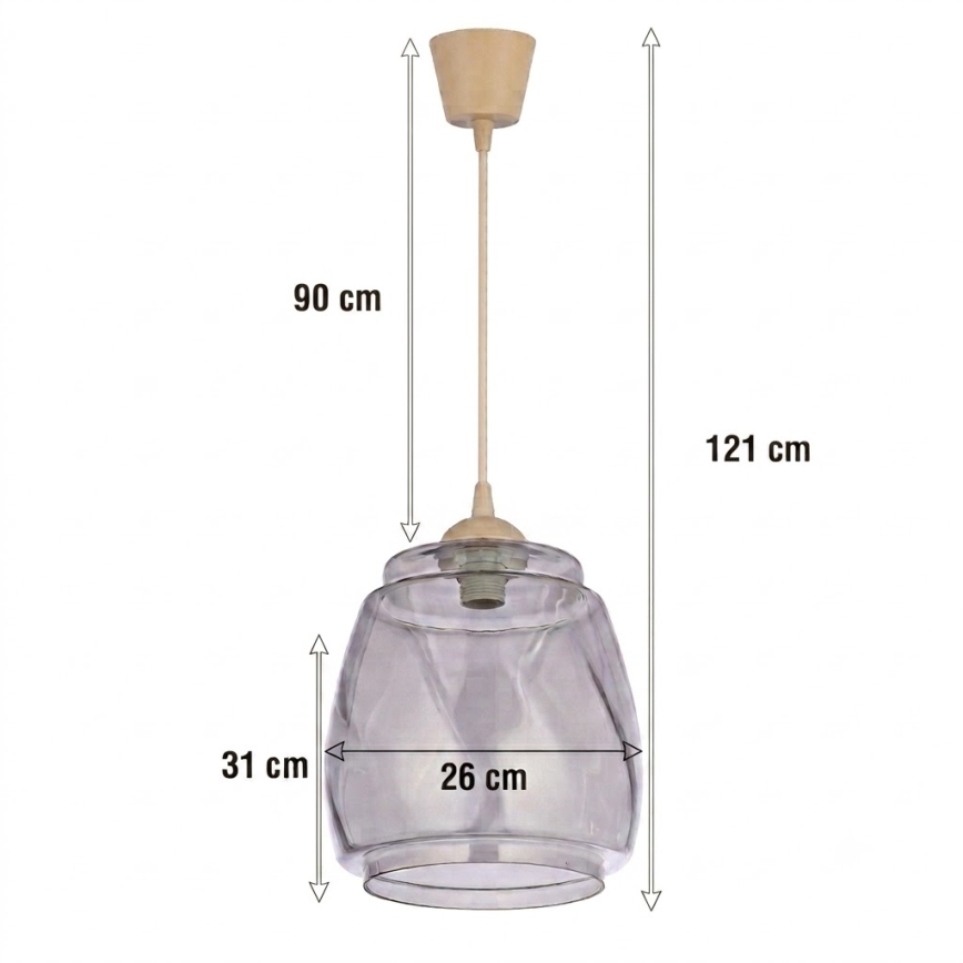 BRILAGI - LED luster na lanku RETRO GLASS 1xE27/60W/230V pr. 26 cm béžová/dymová sivá