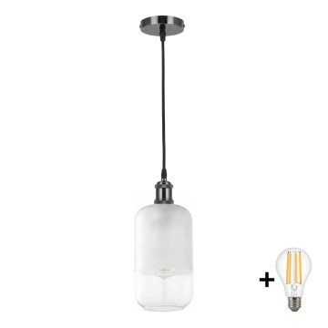 BRILAGI - LED luster na lanku RETRO GLASS 1xE27/60W/230V pr. 14 cm čierna/biela