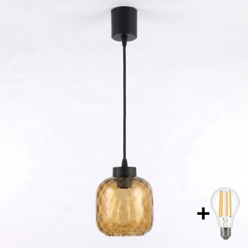 BRILAGI - LED luster na lanku RETRO GLASS 1xE27/60W/230V pr. 14 cm čierna/dymová hnedá