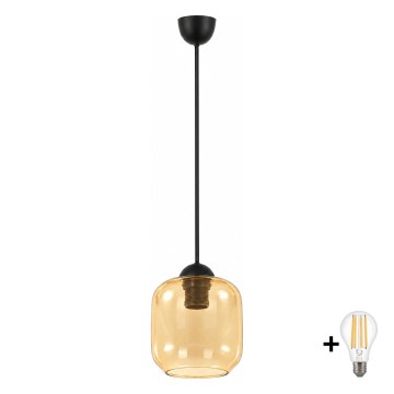 BRILAGI - LED luster na lanku RETRO GLASS 1xE27/60W/230V pr. 14 cm čierna/dymovo-hnedá