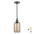 BRILAGI - LED luster na lanku RETRO GLASS 1xE27/60W/230V pr. 14 cm čierna/dymovo hnedá